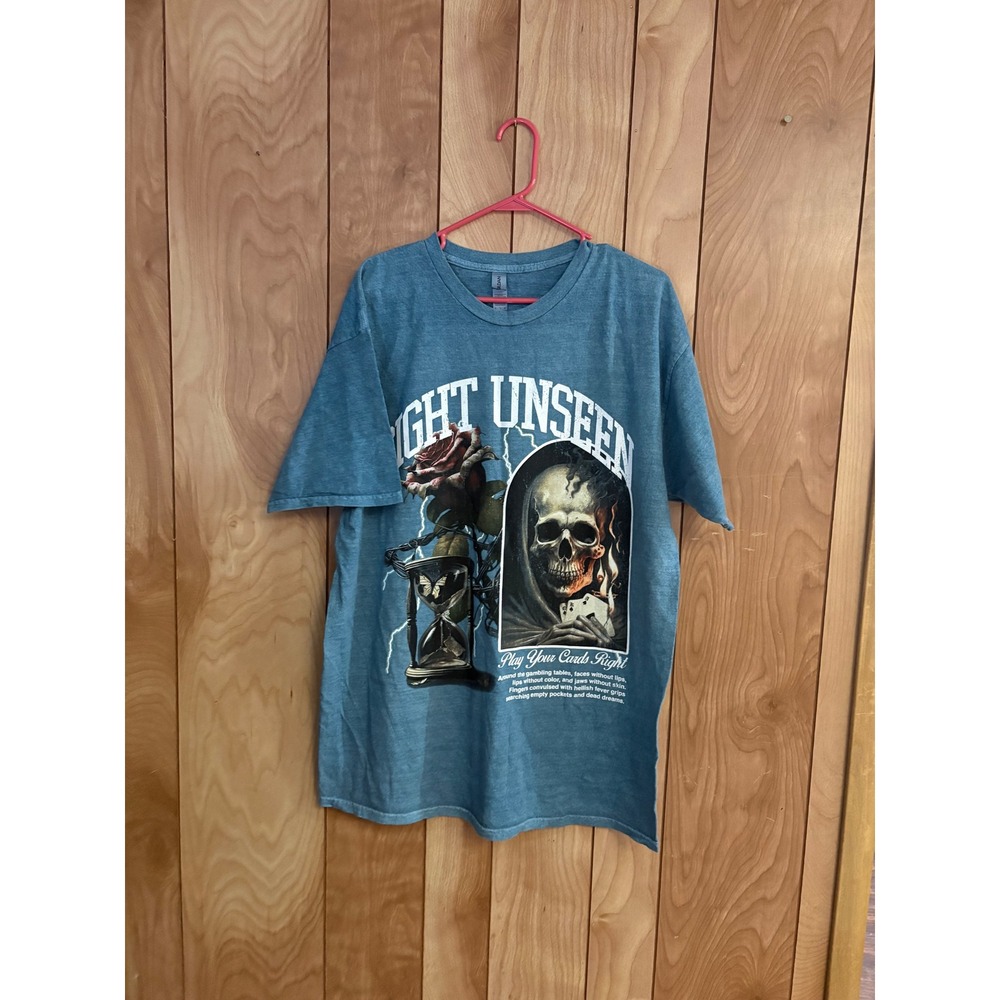 Gildanβ Light Unseen Play Your Cards Right Skull Graphic T-Shirt Blue XL Mens